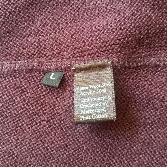 Alpaca Fashion |Made in Peru Purple Floral Embroidered Zip Up Sweater Size Large - Picture 10 of 13